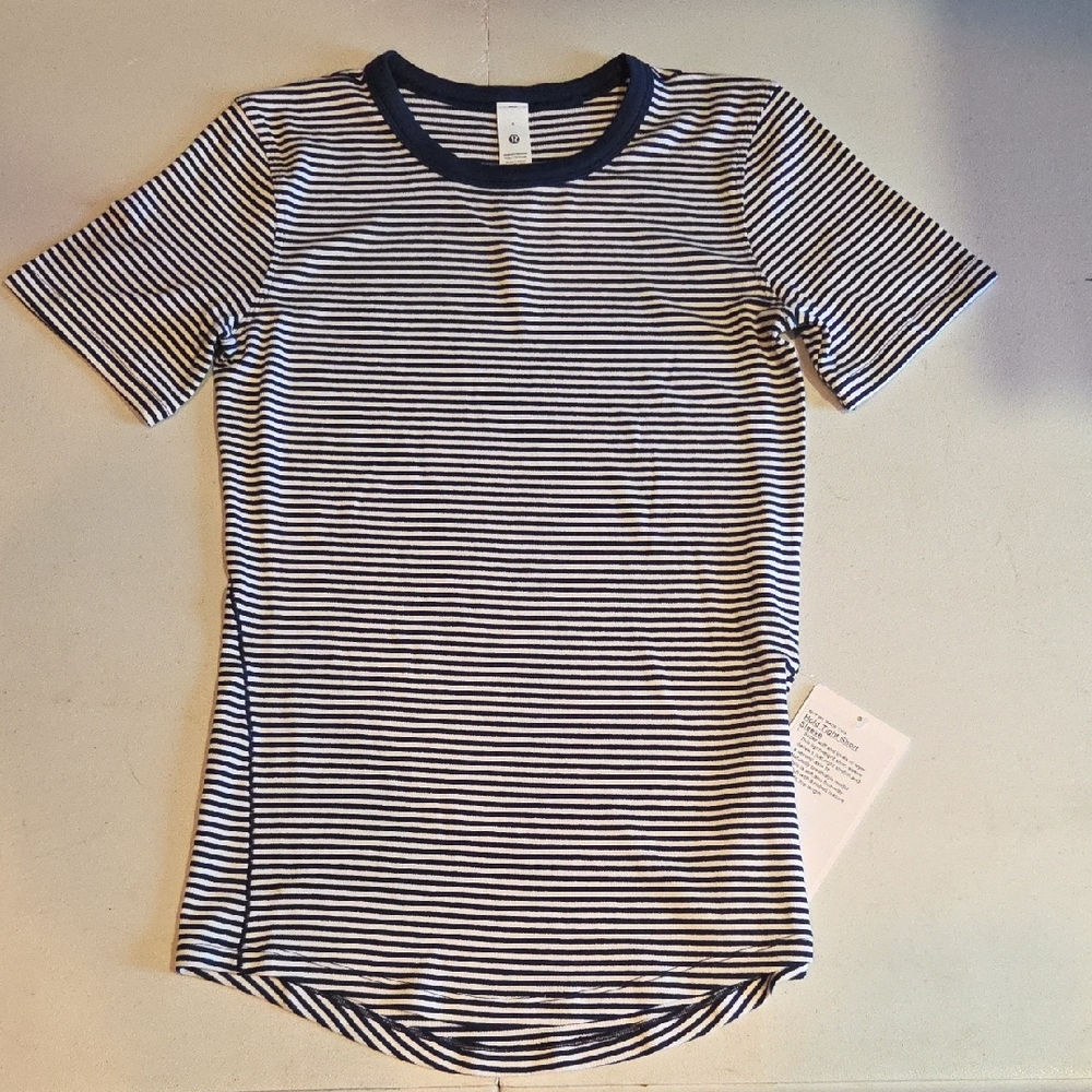 Lululemon Athletica Navy and White Striped Tee